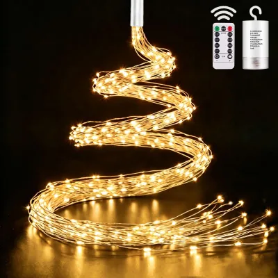 Image de Guirlande lumineuse "Yowin Lichterschweif" à batterie, avec minuterie, 1 mètre, 100 LED, effet cascade, lumière blanche chaude, dimensions : 1 mètre
