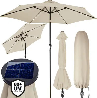 Image de KINGSLEEVE® Parasol de jardin extérieur LED solaire 270cm beige Pare-soleil inclinable avec manivelle Protection UV 80+