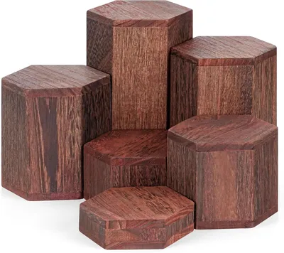 Productafbeelding van Houten Plateau - Display Risers - Decoratie Presenteren - Zeshoekig Ontwerp - 6 Stuks - Houtkleur