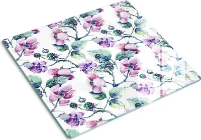 Produktbild von Tulup Glas Herdabdeckplatte Glaskeramikkochfeld-Abdeckung Spritzschutz Glasabdeckplatte Kochplattenabdeckung und Schneidebrett - Einteilig - 60x52 cm Brombeerblumen