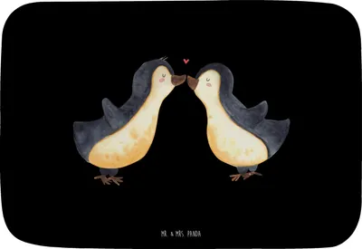 Produktbild von Mr. & Mrs. Panda Badezimmerteppich Pinguin Liebe - Schwarz - Geschenk, Badteppich, Hochzeitstag, Geschenkidee, Badvorleger, Freundin, Pinguine, Vertraut, duschmatte