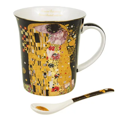 Immagine prodotto di Tazza da caffè con cucchiaino, tazza in porcellana, "Il Bacio" di Gustav Klimt, idea regalo, porcellana, 300 ml