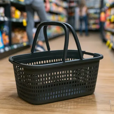 Produktbild von 32 Liter Groß Einkaufskorb Korb Einkaufskorb Bügel Plastik Griffen Kunststoff Schwarz