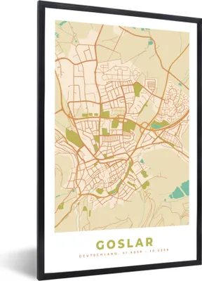 Produktbild von MuchoWow® Gerahmtes Poster Goslar - Karte - Vintage - Stadtplan 20x30 cm - Poster mit Schwarzem Bilderrahmen Wandposter Rahmen Foto Bilder - Drucken - Bilder Poster im Rahmen
