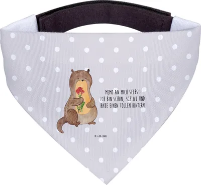Produktbild von Mr. & Mrs. Panda Halstuch Hund Otter Blumenstrauß - Grau Pastell - Geschenk, Achtsamkeit, Hundehalstuch, Hunde, Positiv, Tuch, Seeotter, Selbstvertrauen, Für, Süß