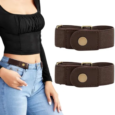 Produktbild von Gürtel ohne Schnalle - Elastischer Hosengürtel - 2 Stück Braun - Unsichtbarer Gürtel - Verstellbarer - für Jeans, Hosen und Arbeitskleidung