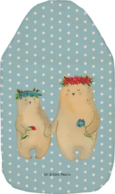 Produktbild von Mr. & Mrs. Panda Wärmflasche Bären mit Blumenkranz - Blau Pastell - Geschenk, Vorbild, Mama, Family, Wärmekissen, Bezug, Wärmflaschen, Bettflasche, Plüsch, Kinder, Mutter