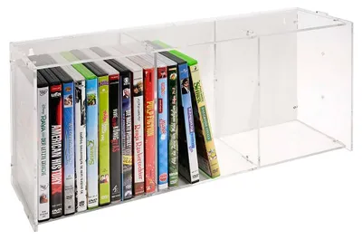 Produktbild von STACK - Modulares DVD-Regal aus Acrylglas, stapelbar, weiße Rückwand / Medienregal Aufbewahrung Wandmontage