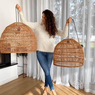Produktbild von Rattan bambus Pendelleuchte Handgefertigt RATTANLAMPE GLOCKE IM BOHO-STIL, GRÖSSE L Hängelampe  Durchmesser