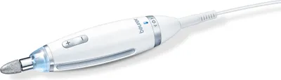A white electric nail file with a cord.