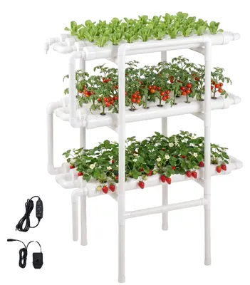 Obrázek produktu pro VEVOR Hydroponický systém pro pěstování rostlin, 3 úrovně, 108 míst, systém trubek UPVC s časovačem pro zavlažování, neprůhledné trubky, vhodný pro pěstování zeleniny, ovoce a bylinek