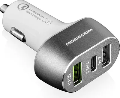 Produktbild von MODECOM CU2C1 Schwarz KFZ Ladegerät, 2x Quick Charge 3.0, 1x USB-C, 3-Port Auto Ladeadapter, kompatibel mit Handy und Tablet, für PKW und LKW