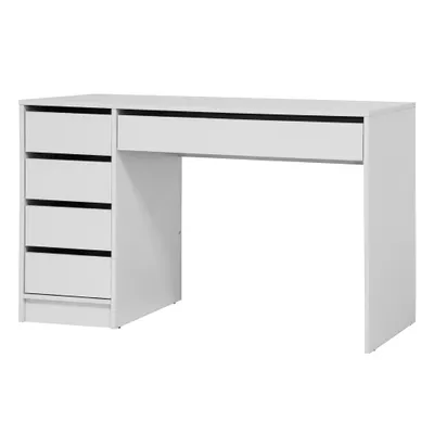 Produktbild von BEAUTYSOFA | Schminktisch MALTA Weiß 120 cm mit 5 Schubladen, flexibel rechts/links montierbar – Moderner Bürotisch, funktionaler Arbeitstisch