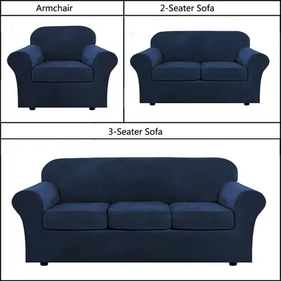 Obrázek produktu pro 1/2/3/sedací pohovka sametový slipcover plyšový potah pohovky elastický potah pohovky s oddělenými kryty polštářů, tmavě modrý