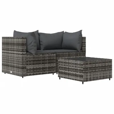 Immagine prodotto di vidaXL Set di 3 pezzi da giardino con cuscini in polirattan grigio