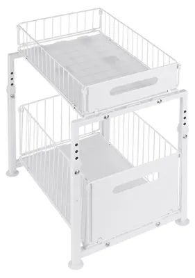 Image de Étagère coulissante - Étagère extensible - Rangement coulissant - Étagère coulissante - Étagère de cuisine - 2 niveaux, réglable