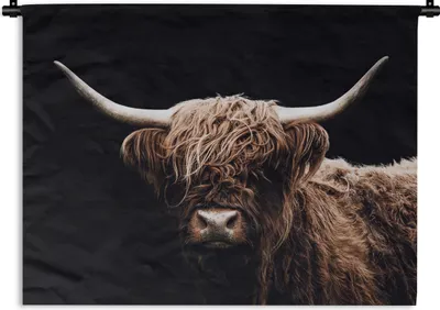 Produktbild von MuchoWow® Wandteppich Wandbehang Schottischer Highlander - Schwarz - Horn 120x90 cm Tapisserie Dekoration Wandtuch - Wohnen - Aufhänger für die Wand