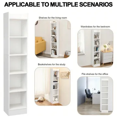 Produktbild von Bücherregal - 701 - 6 Ebenen - Offen - 30×24×150 cm - Minimalistisch Modern - Spanplatte - Weiß