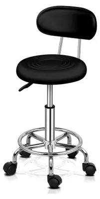 Produktbild von Höhenverstellbarer Rollhocker mit Lehne 77-87 cm, Arbeitshocker, Bürohocker, Drehhocker für Büro/Salon/Bar, aus Kunstleder, 32x33x77-87 cm Schwarz