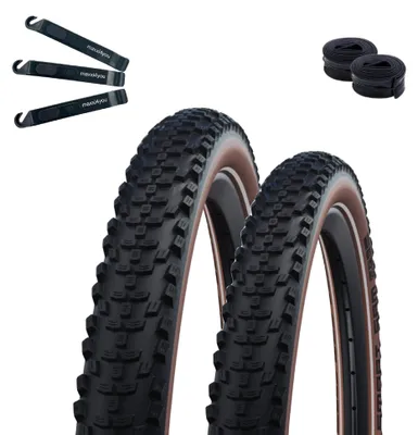 Produktbild von 2 x Fahrradreifen Schwalbe Smart Sam Performance ADDIX E-25 Braun-Reflex 57-622 (29 x 2.25) + 2 x Schwalbe Schläuche DV19 inkl. maxxi4you Reifenheber