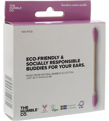 Productafbeelding van The Humble Co. Wattenstaafjes Bamboe Paars (100 stuks)