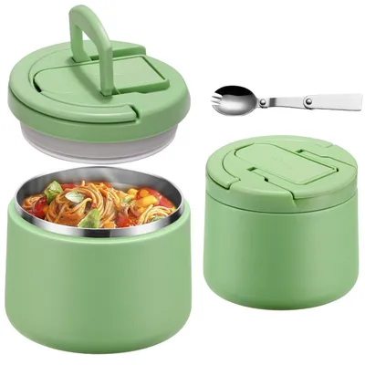 Immagine prodotto di Contenitore termico per alimenti da 420 ml, in acciaio inossidabile, colore verde, con cucchiaio e resistente alle perdite