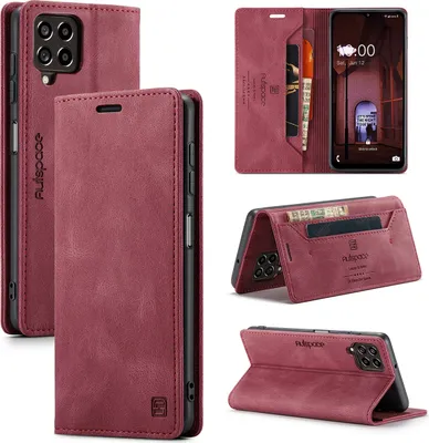 Produktbild von Samsung Galaxy M33 Brieftasche Hülle, Retro Kunstledertasche Stand Schutzhülle für Samsung Galaxy M33 Rot