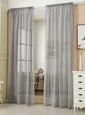 Produktbild von WOLTU 2er Set Gardinen transparent mit Kräuselband Vorhänge Leinenoptik Halbtransparent Voile Leinenvorhang Stores Fensterschal Dekoschal für Wohnzimmer Kinderzimmer Schlafzimmer, 140x245cm Dunkelgrau