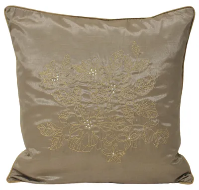 Dekokissen floral bestickt, 45x45 cm, Beige, Polyester-Viskose