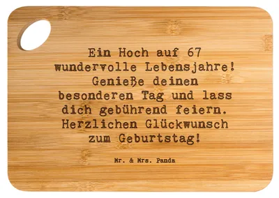 Produktbild von Mr. & Mrs. Panda Schneidebrett Spruch 67. Geburtstag - Transparent - Geschenk, Holzbrett, Happy Birthday, Glückwunsch, Schneidbrett Küche, Hackbrett, Geburtstagsfreude