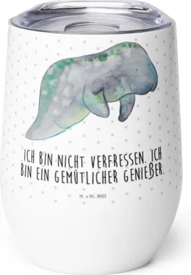 Produktbild von Mr. & Mrs. Panda Isolierbecher Seekuh Chillen - Weiß - Geschenk, Süßigkeiten, Thermo Becher, thermosbecher, kaffee tasse, Zucker, Thermobecher, Abnehmen, Essen, Diät