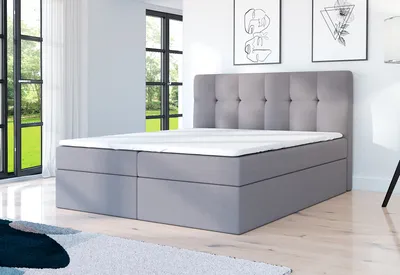Produktbild von Boxspringbett LIVIO 160x200 mit 2 Bettkästen, Bonell-Matratze und Topper. Farbe: Grau.