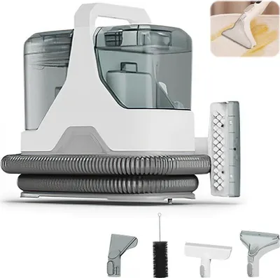 Image de Nettoyeur portable pour tapis et canapés - Nettoyeur de taches pratique 600 W - Puissance d'aspiration de 15 kPa - Nettoyage à sec et humide - 1,5 l d'eau propre, 0,7 l d'eau sale - Câble de 5 m - Voiture, tissus d'ameublement