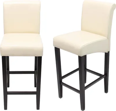 Produktbild von 2er-Set Barhocker HWC-C33, Barstuhl Tresenhocker, Holz  creme, dunkle Beine, Leder