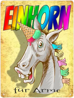 Produktbild von Metallschild XXL in 28x38 cm mit Regenbogen Einhorn Motiv und Spruch - Einhorn