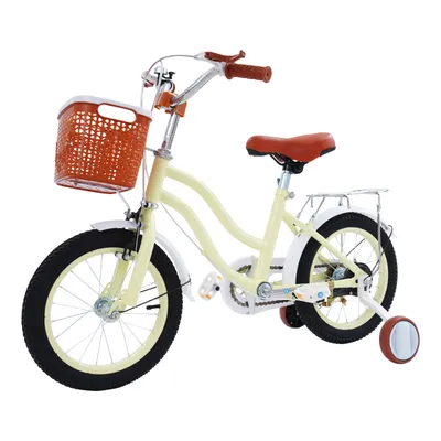 Produktbild von 14 Zoll Kinderfahrrad mit Stützrädern Beige mit Zusatzrädern für 3,5-6 Jahre alt Kinder max 60kg