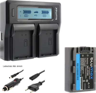 Produktbild von 1x Akku + Lader für Sony NP-FP50 NP-FP51 DCR-30 DCR-DVD103  HDR-HC3  700 mAh