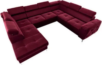 Produktbild von Casa Padrino Luxus Samt Wohnlandschaft Bordeauxrot / Silber 350 x 255 x H. 78-99 cm - U-Form Sofa mit verstellbaren Kopfstützen - Wohnzimmer Möbel - Luxus Möbel - Luxus Einrichtung