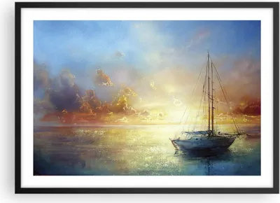 Produktbild von Gerahmtes Poster - Schwarzer Rahmen - Segelboot Westen die Sonne - 70x50 cm - Wand Bild - Wanddeko - Wandbilder - Wandposter - Bilderrahmen - Bilder - Kunstdruck - Wandbild - P2BAA70x50-4145