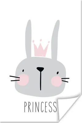 Produktbild von MuchoWow® Poster Illustration mit einem errötenden Kaninchen und dem Zitat "Princess". 120x180 cm - Kunstposter