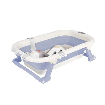Produktbild von Faltbare Badewanne Baby mit Rutschfester Matte und Thermometer,Tragbare Baby Bathtub für Neugeborene Kleinkinder 0-36 Monate 80x50x22cm Blau