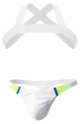 Image de Barcode Berlin - Sous-vêtement String Hommes - Multipack 1x RONAK Thong + 1x MATT Harness White - Taille M