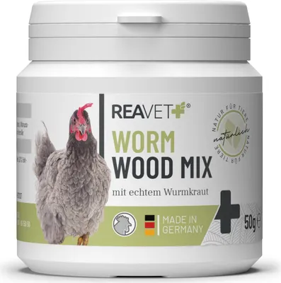 Produktbild von REAVET Wurm-Kraut Pulver 50g – für Hühner & Geflügel, mit echtem Wurmkraut (Artemisia Absinthium) in rezepturbasierter Pflanzenformel, geeignet für Hühner