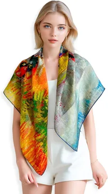 Productafbeelding van Kasjmier Sjaal Vierkant 90x90 cm - Artistiek Dessin - Elegant Cadeau