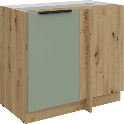 Produktbild von Verlängerter Eckschrank LUNARA – Breite 90 cm, grün/handwerklich gefertigte Eiche