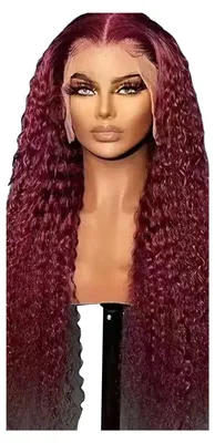 Produktbild von Lange, lockige Afro-Perücke für Damen, natürlich aussehend, aus hitzebeständiger Kunstfaser, flauschig, mit Mittelscheitel, Lace-Front, kraus gewellt, synthetische Perücke