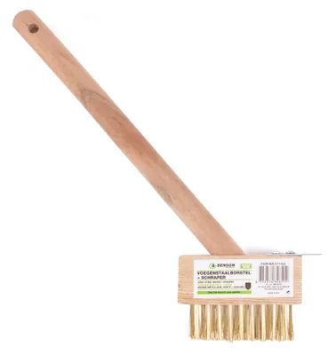 Immagine prodotto di Spazzola per fughe con manico, spazzola per rimuovere le erbacce, raschietto per fughe, 3 file, legno e acciaio, 30 cm