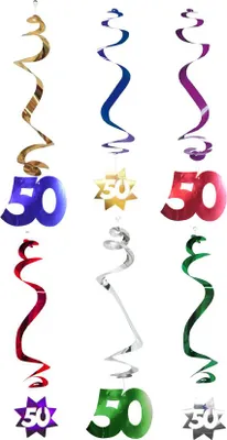 Produktbild von 50. Geburtstag Dekospiralen Party-Deko 6 Stück bunt 61cm - Einheitsgröße
