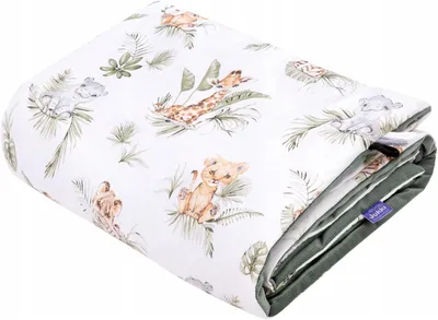 Obrázek produktu pro Jukki dětská deka 100x140 cm oboustranná – s výplní a senzorickými stužkami – Savanna Fun & Olive Velvet