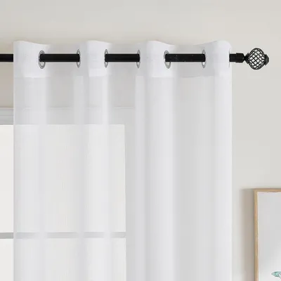 Zdjęcie produktu dla Zasłony z oczkami - zestaw 2 sztuk - 235 cm długości - białe - zasłony z lekkiej tkaniny